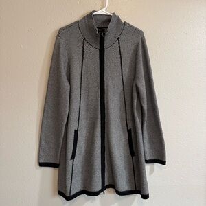 Adrienne Vittadini 2X Houndstooth Zip Sweater Jacket Mod Academic Preppy